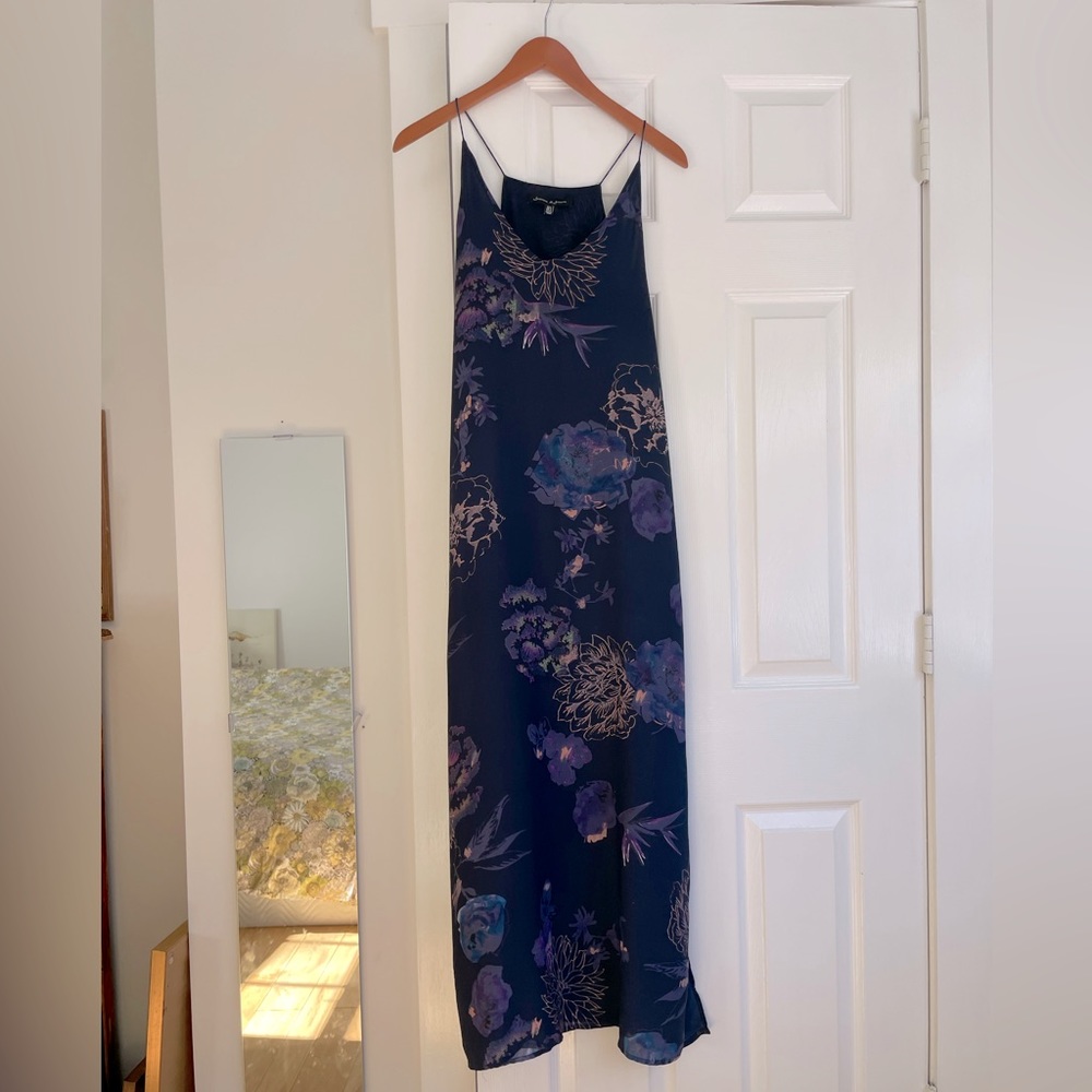 Blue + Purple Floral Maxi Spaghetti Strap Dress Boho Chic / Size Xs-S (2)